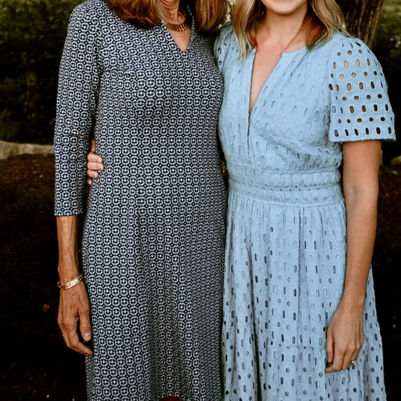 J. McLaughlin Catalina Cloth Ivana Dress Size Small Navy Blue Ikat Geo Stretch - Picture 4 of 6